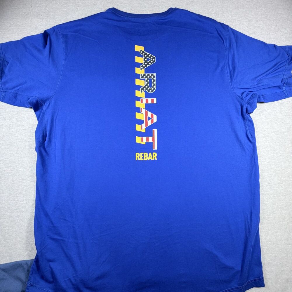 Ariat T-Shirts Lot of 2 Men 3XLT Blue Rebar Work Pocket USA Flag Graphic Utility